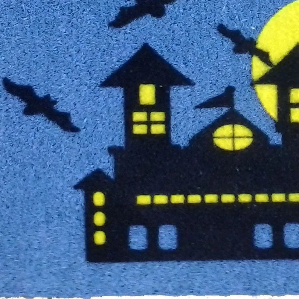 18" X 30" Blue and Black Coir Spooky House Outdoor Halloween Door Mat - NOBLE HOME INTERIORS