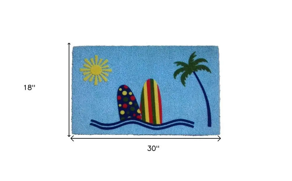18" X 30" Blue and Green Coir Tropical Outdoor Door Mat - NOBLE HOME INTERIORS