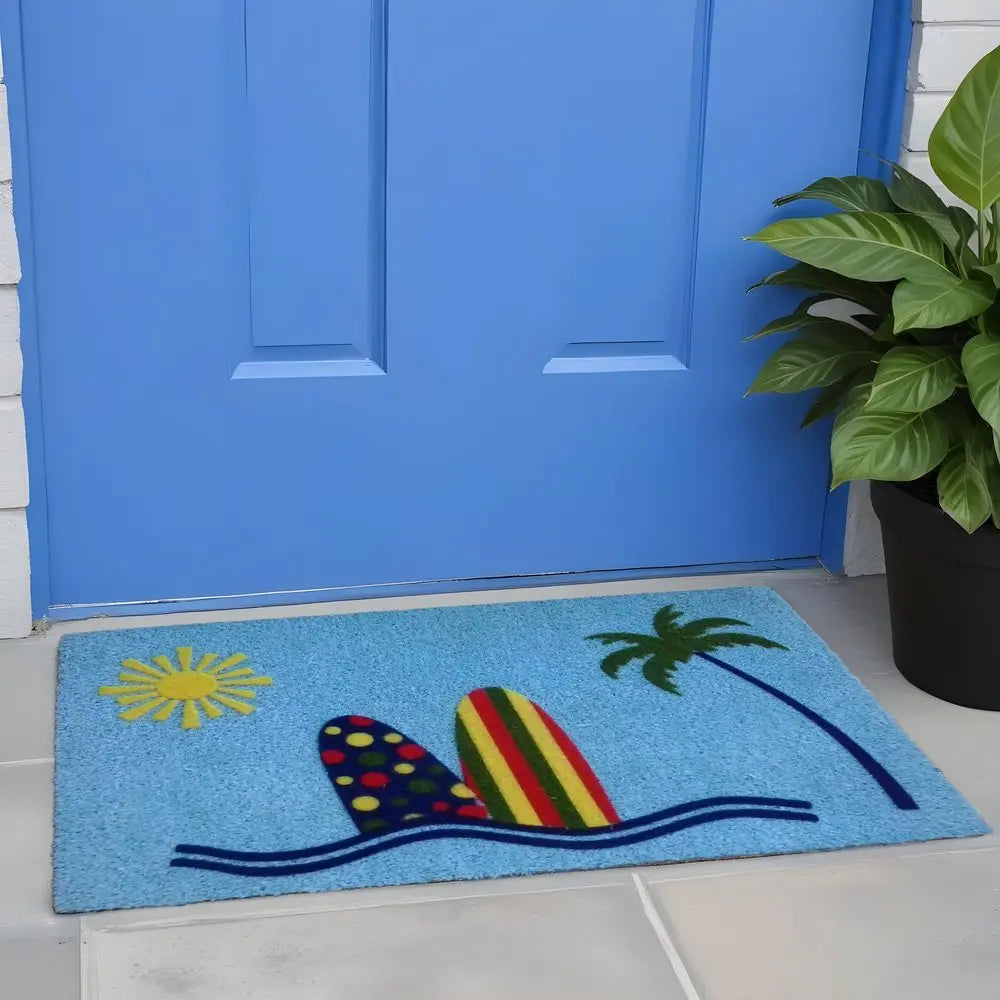 18" X 30" Blue and Green Coir Tropical Outdoor Door Mat - NOBLE HOME INTERIORS