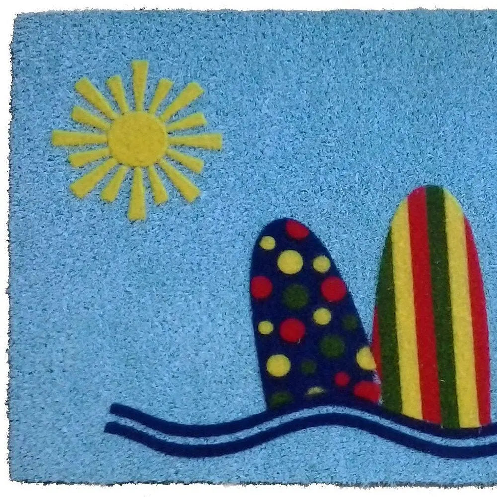 18" X 30" Blue and Green Coir Tropical Outdoor Door Mat - NOBLE HOME INTERIORS