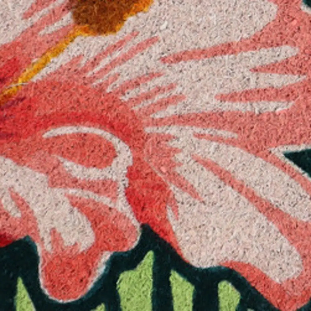 18" X 30" Blue and Pink Coir Tropical Outdoor Door Mat - NOBLE HOME INTERIORS
