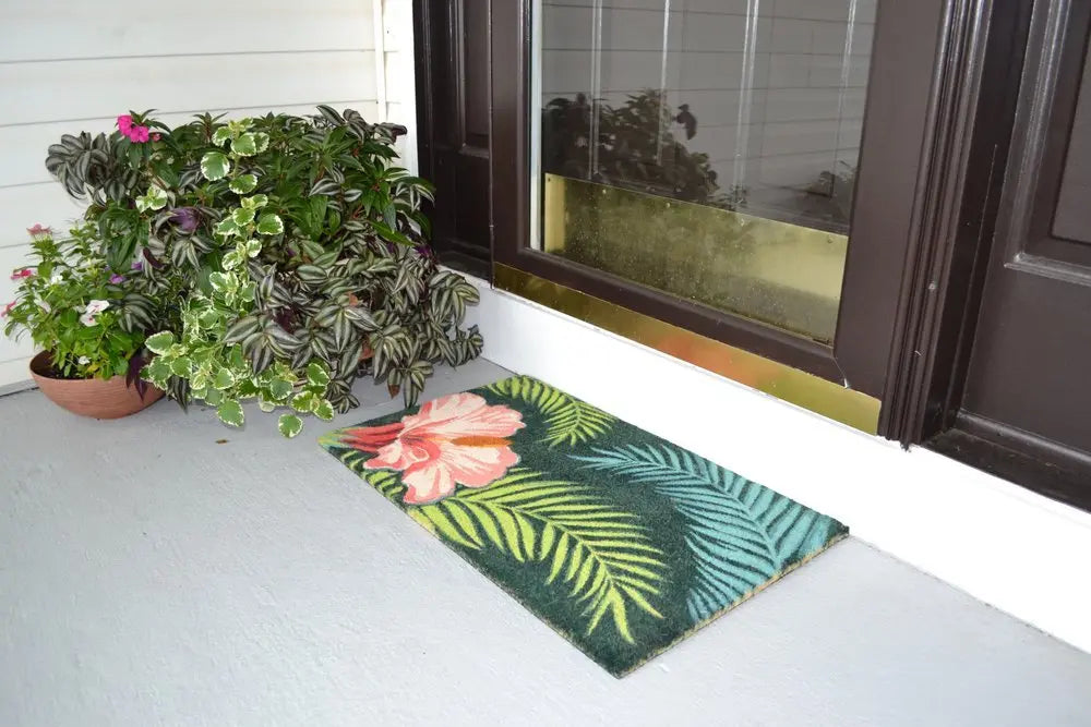18" X 30" Blue and Pink Coir Tropical Outdoor Door Mat - NOBLE HOME INTERIORS