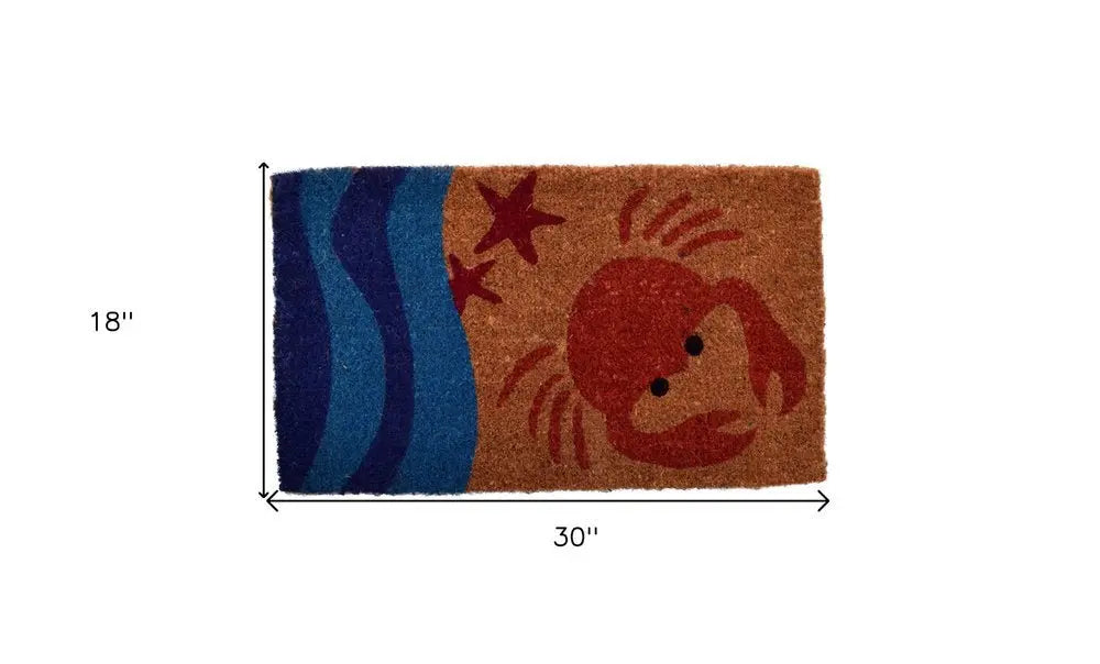 18" X 30" Blue and Red Coir Crab Outdoor Door Mat - NOBLE HOME INTERIORS