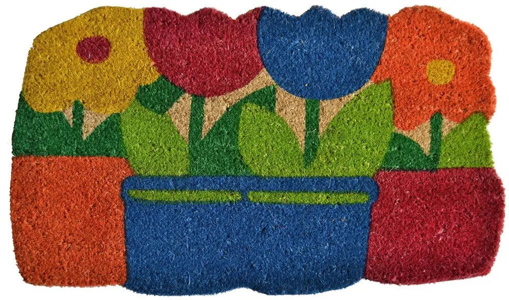 18" X 30" Blue and Red Coir Floral Outdoor Door Mat - NOBLE HOME INTERIORS