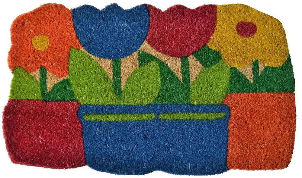 18" X 30" Blue and Red Coir Floral Outdoor Door Mat - NOBLE HOME INTERIORS
