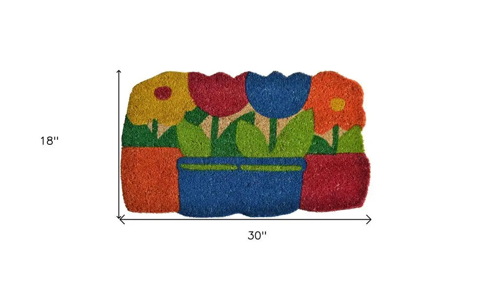 18" X 30" Blue and Red Coir Floral Outdoor Door Mat - NOBLE HOME INTERIORS
