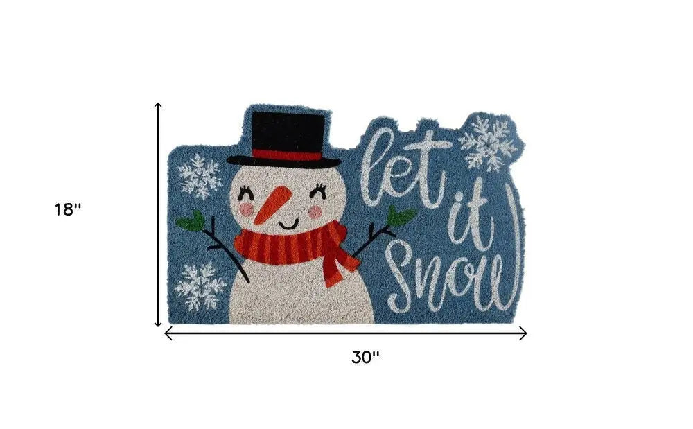 18" X 30" Blue and White Coir Snowman Outdoor Winter Door Mat - NOBLE HOME INTERIORS