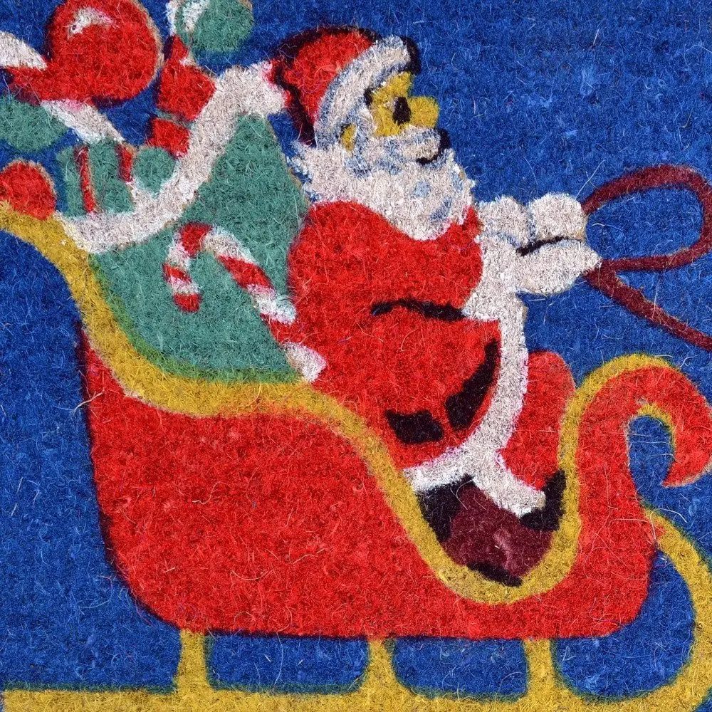 18" X 30" Blue and Yellow Coir Santa Claus Outdoor Holiday Door Mat - NOBLE HOME INTERIORS