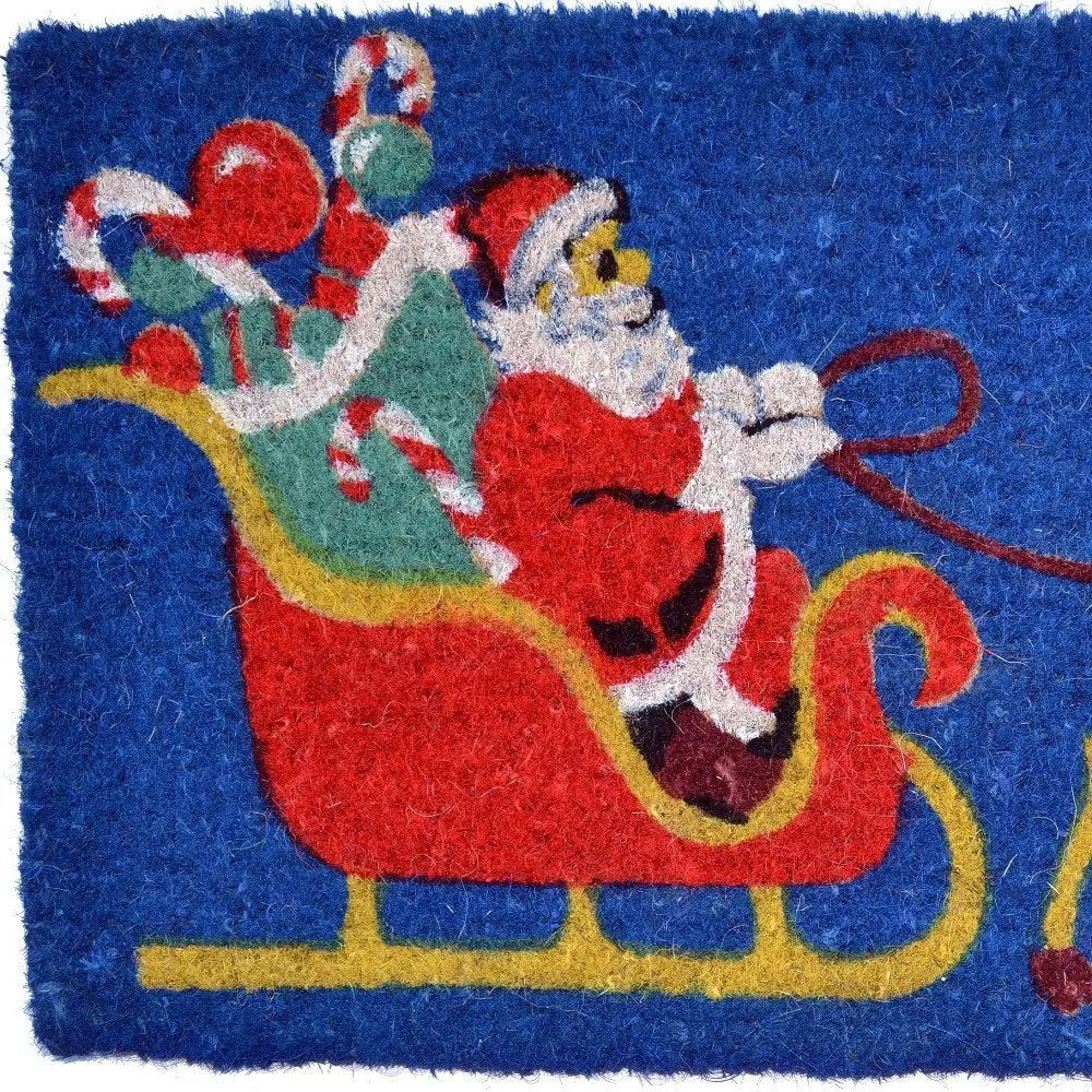 18" X 30" Blue and Yellow Coir Santa Claus Outdoor Holiday Door Mat - NOBLE HOME INTERIORS