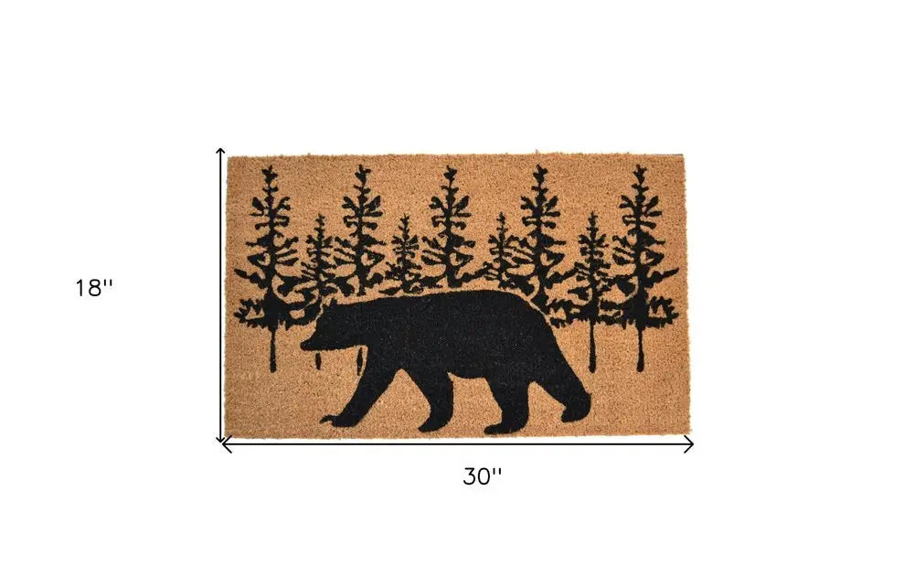 18" X 30" Brown and Black Coir Bear Outdoor Fall Door Mat - NOBLE HOME INTERIORS