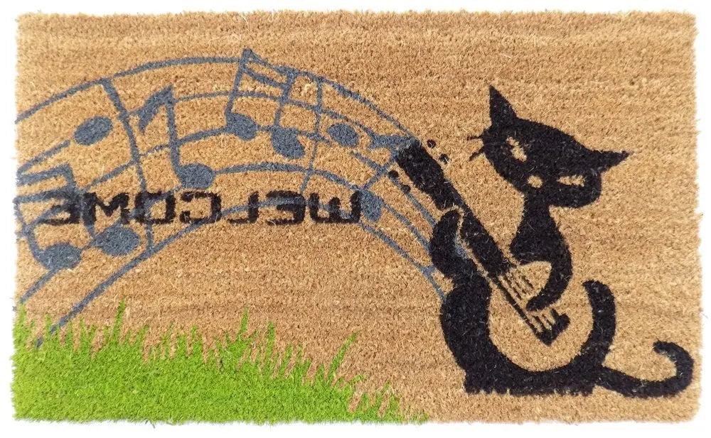 18" X 30" Brown and Black Coir Cat Welcome Outdoor Door Mat - NOBLE HOME INTERIORS