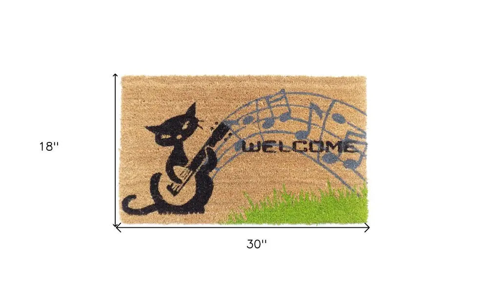 18" X 30" Brown and Black Coir Cat Welcome Outdoor Door Mat - NOBLE HOME INTERIORS