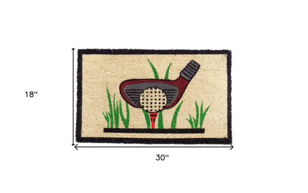 18" X 30" Brown and Black Coir Golf Outdoor Door Mat - NOBLE HOME INTERIORS