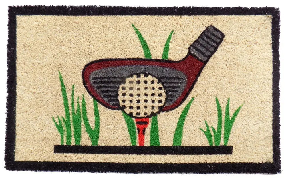18" X 30" Brown and Black Coir Golf Outdoor Door Mat - NOBLE HOME INTERIORS