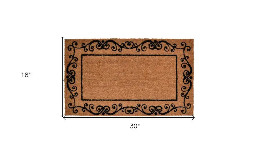 18" X 30" Brown and Black Coir Scrollwork Outdoor Door Mat - NOBLE HOME INTERIORS