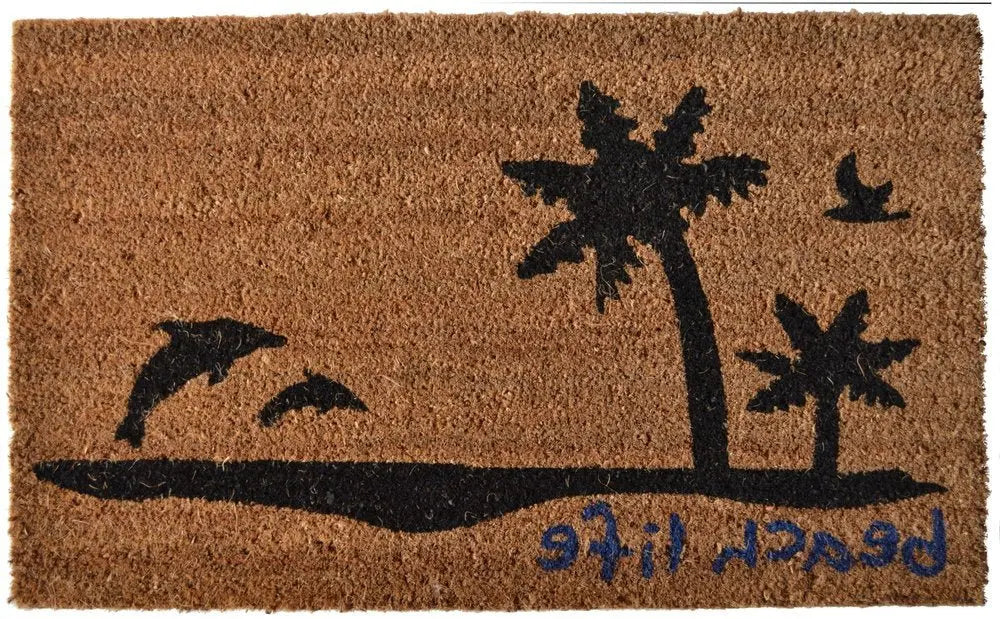 18" X 30" Brown and Black Coir Tropical Beach Life Outdoor Door Mat - NOBLE HOME INTERIORS