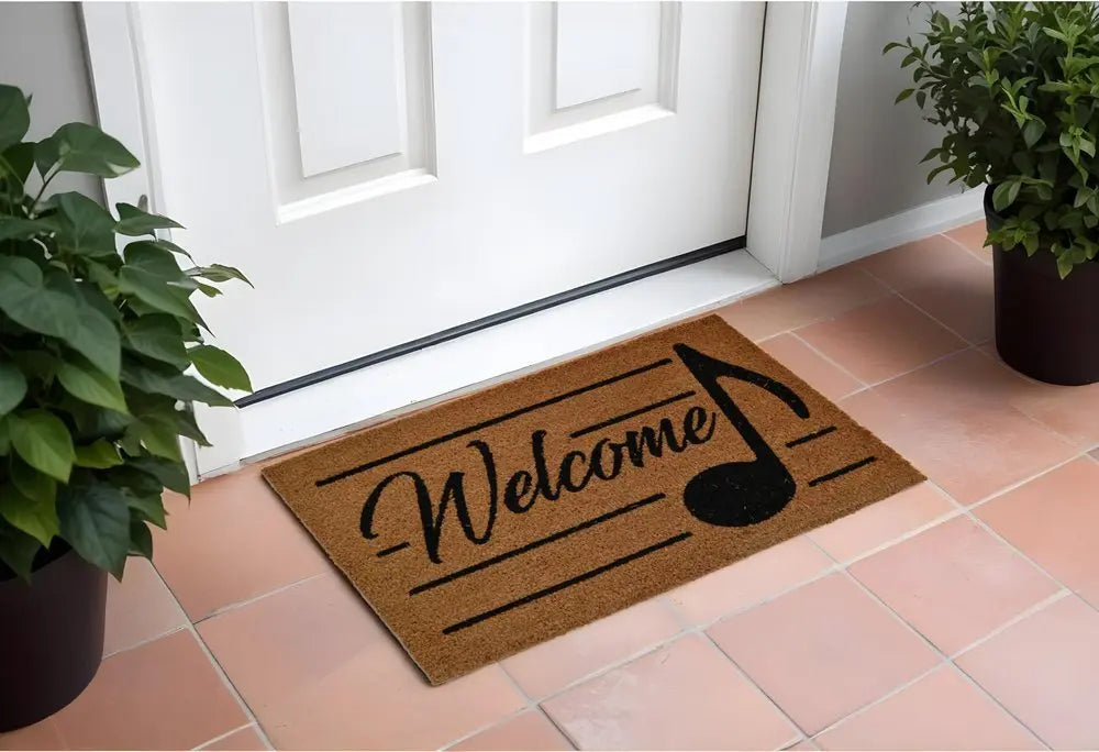 18" X 30" Brown and Black Coir Welcome Outdoor Door Mat - NOBLE HOME INTERIORS