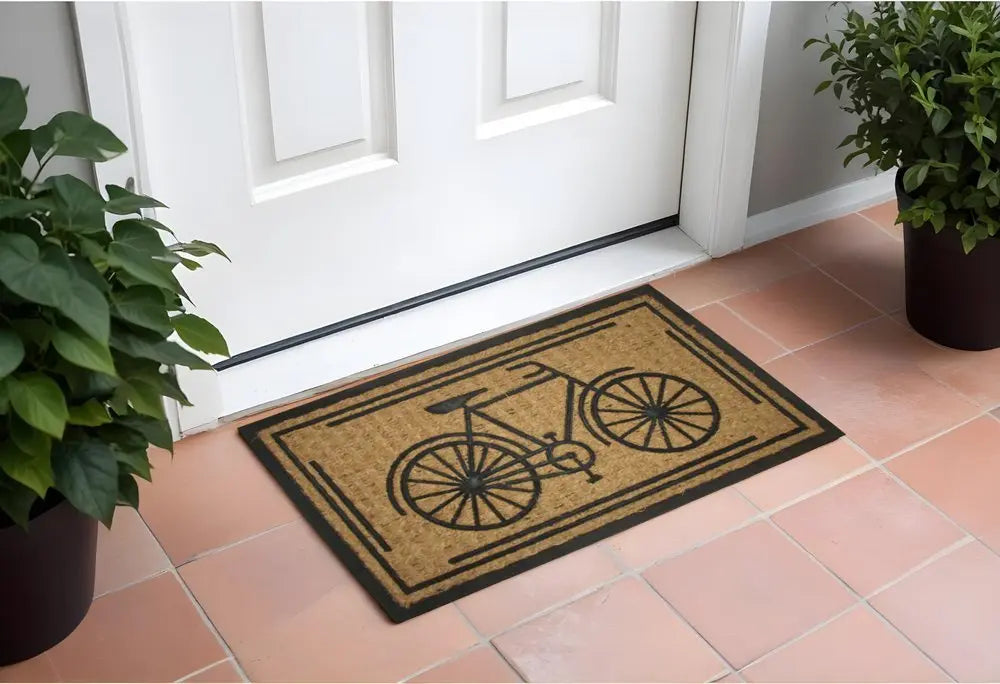 18" X 30" Brown and Black Rubber And Coir Bicycle Outdoor Door Mat - NOBLE HOME INTERIORS