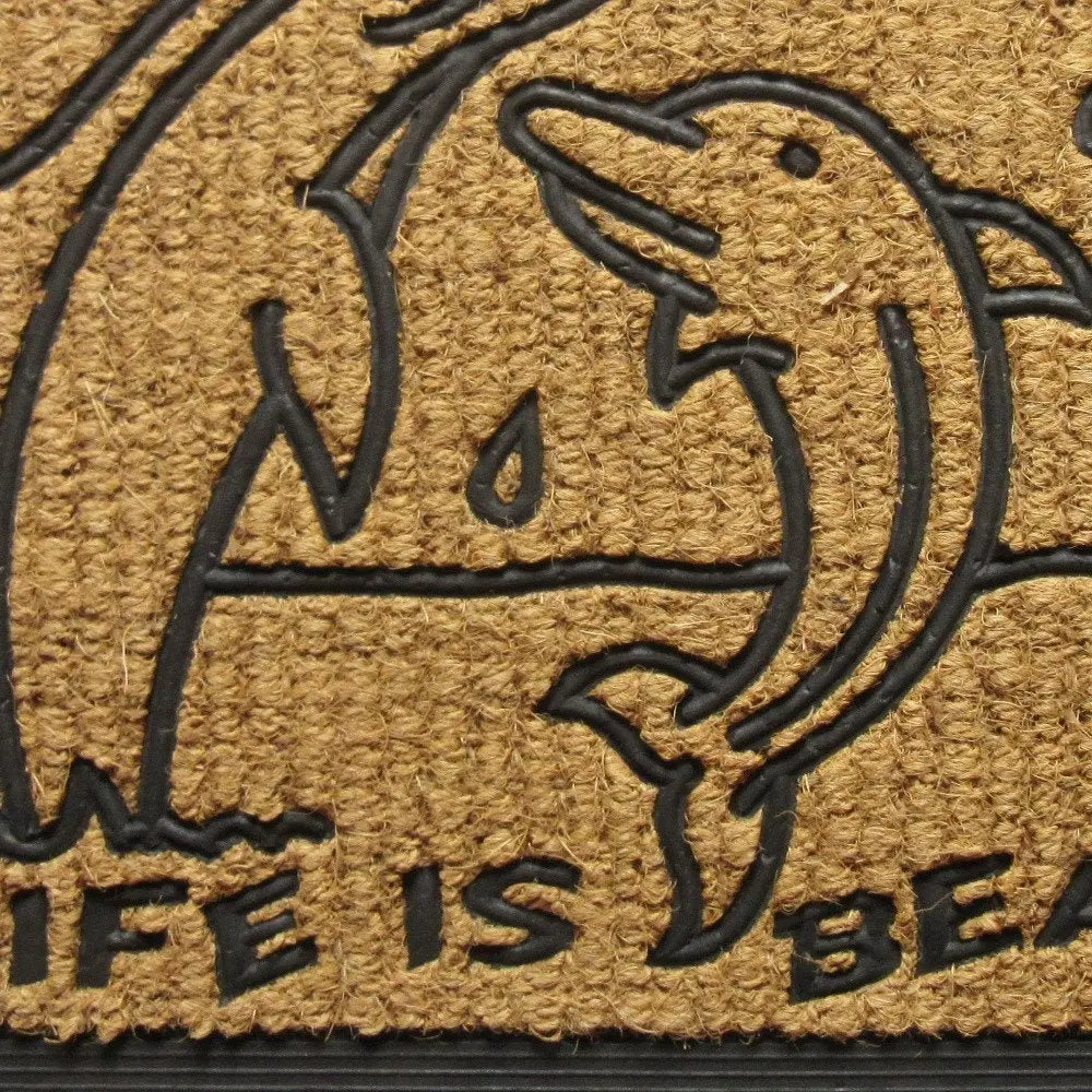 18" X 30" Brown and Black Rubber And Coir Dolphin Life is Beautiful Outdoor Door Mat - NOBLE HOME INTERIORS