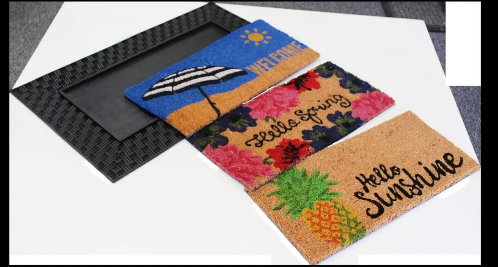 18" X 30" Brown and Black Rubber and Coir Spring Summer Outdoor Door Mat With Inserts - NOBLE HOME INTERIORS