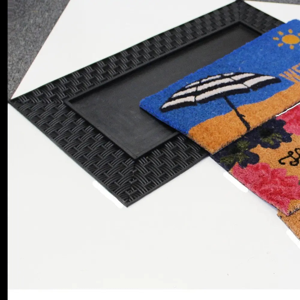 18" X 30" Brown and Black Rubber and Coir Spring Summer Outdoor Door Mat With Inserts - NOBLE HOME INTERIORS