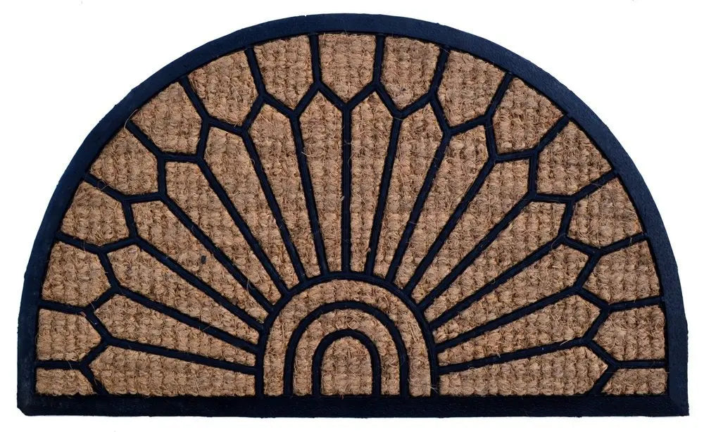 18" X 30" Brown and Black Rubber Geometric Outdoor Semi Circle Door Mat - NOBLE HOME INTERIORS