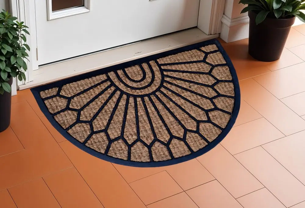 18" X 30" Brown and Black Rubber Geometric Outdoor Semi Circle Door Mat - NOBLE HOME INTERIORS