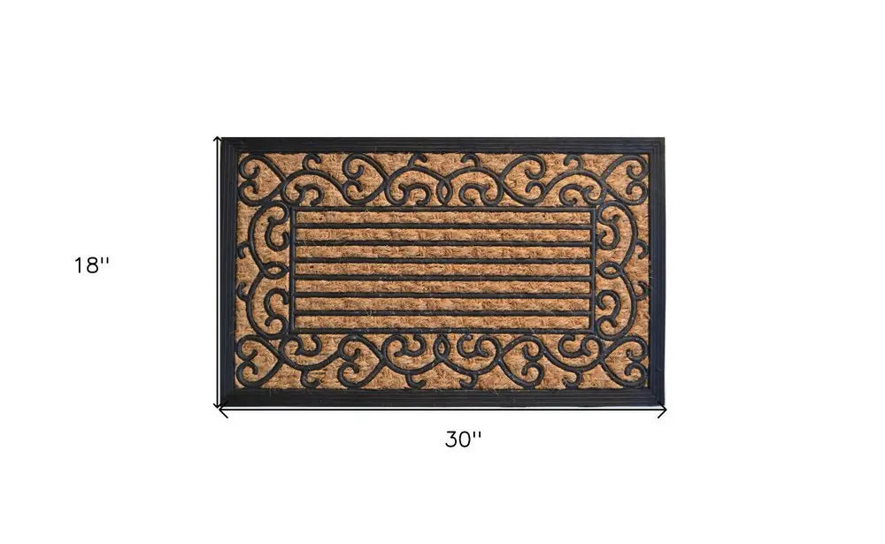 18" X 30" Brown and Black Rubber Scrollwork Outdoor Door Mat - NOBLE HOME INTERIORS
