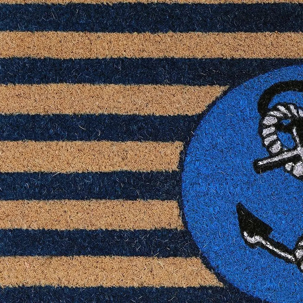 18" X 30" Brown and Blue Coir Anchor Outdoor Door Mat - NOBLE HOME INTERIORS
