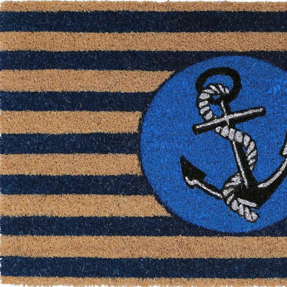 18" X 30" Brown and Blue Coir Anchor Outdoor Door Mat - NOBLE HOME INTERIORS