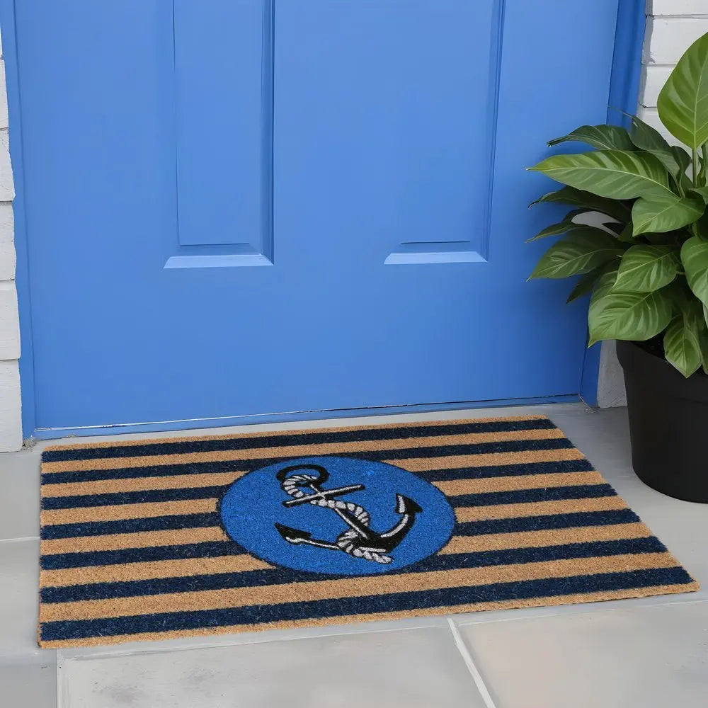 18" X 30" Brown and Blue Coir Anchor Outdoor Door Mat - NOBLE HOME INTERIORS