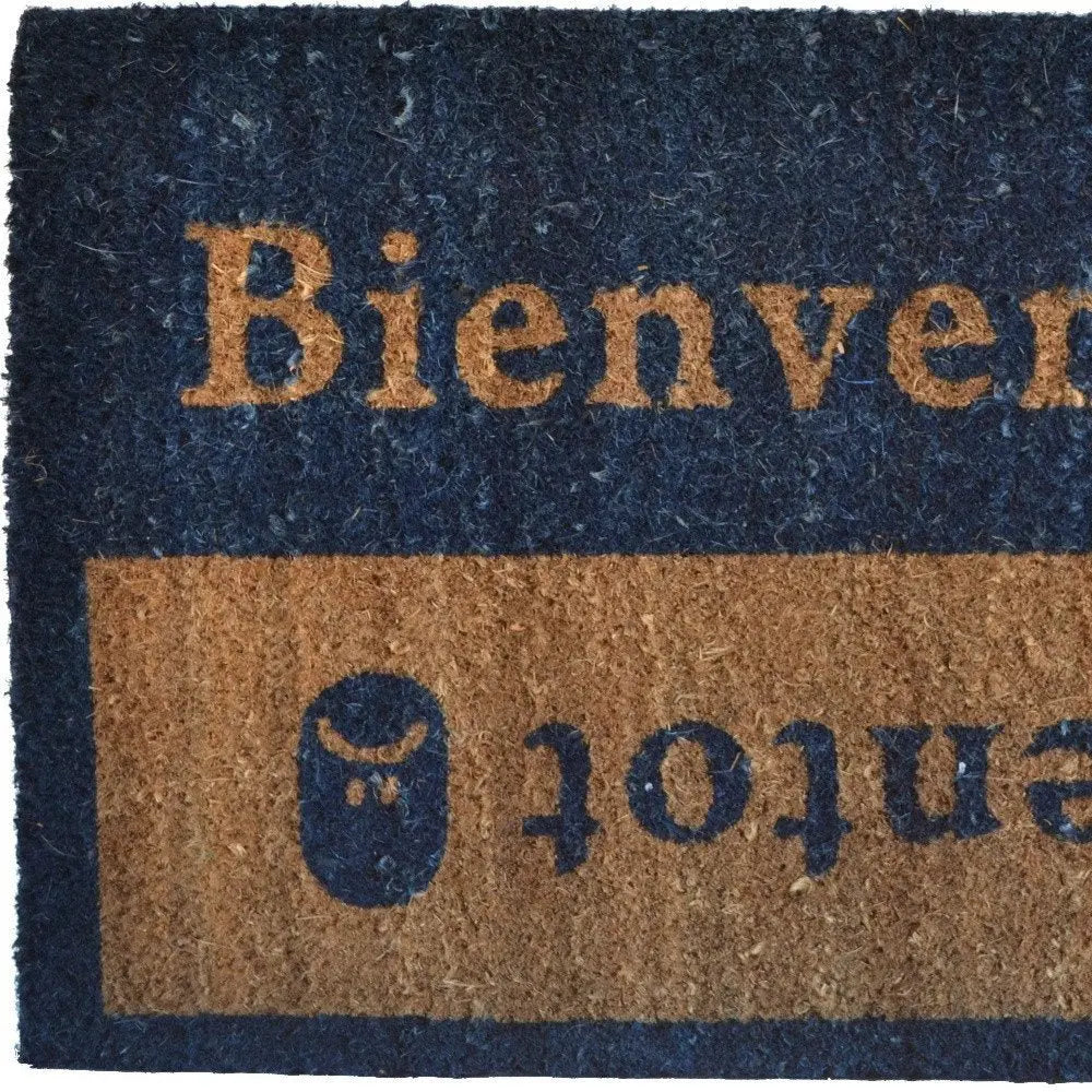 18" X 30" Brown and Blue Coir Bienvenue Abientot Outdoor Door Mat - NOBLE HOME INTERIORS