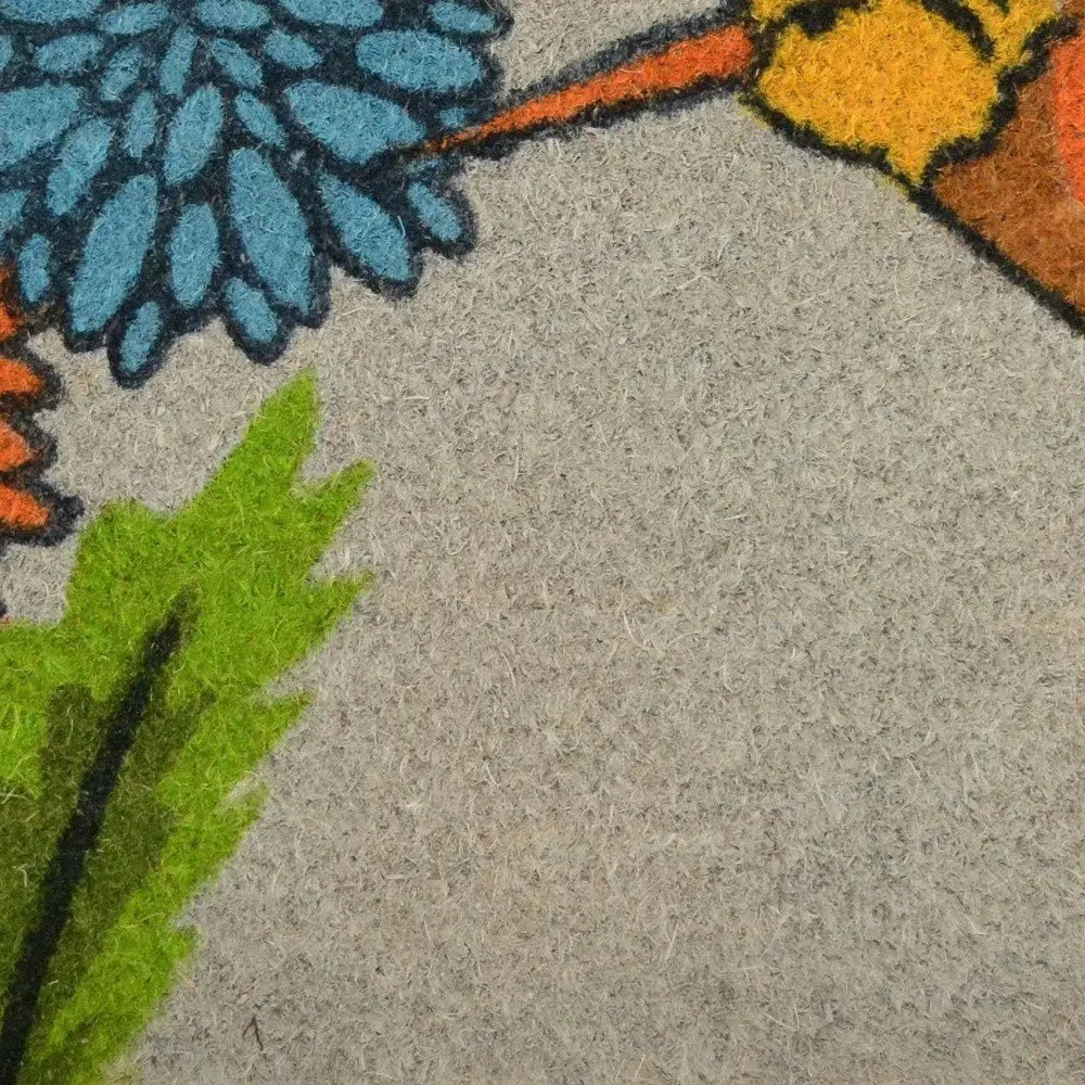 18" X 30" Brown and Blue Coir Floral Outdoor Door Mat - NOBLE HOME INTERIORS