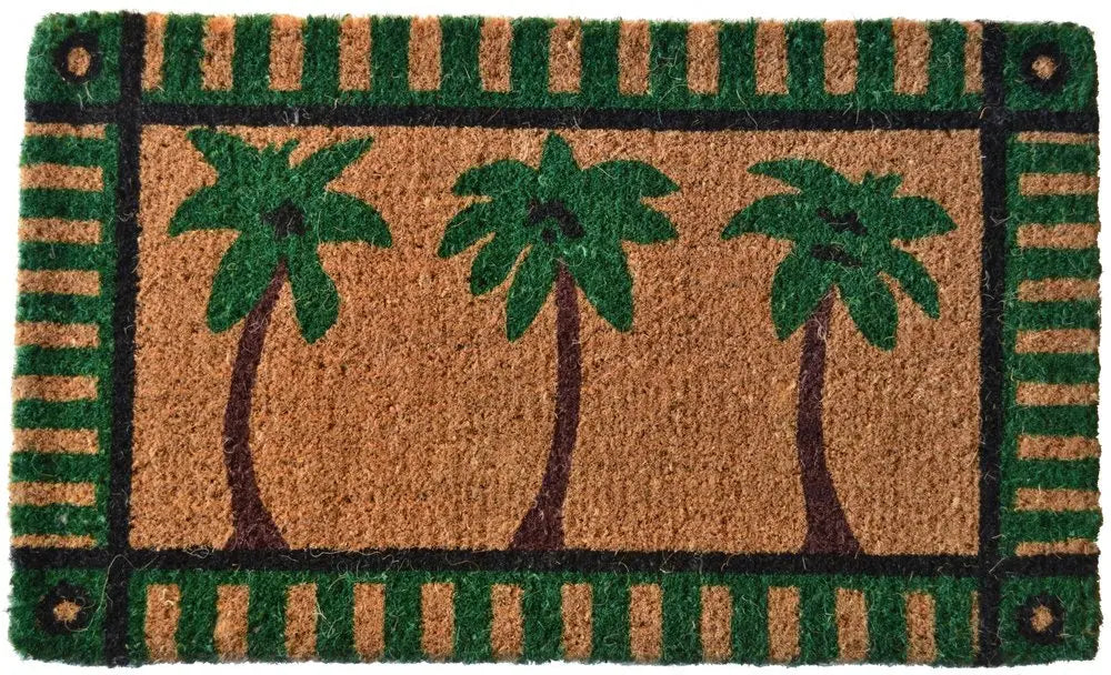 18" X 30" Brown and Green Coir Palm Tree Outdoor Door Mat - NOBLE HOME INTERIORS