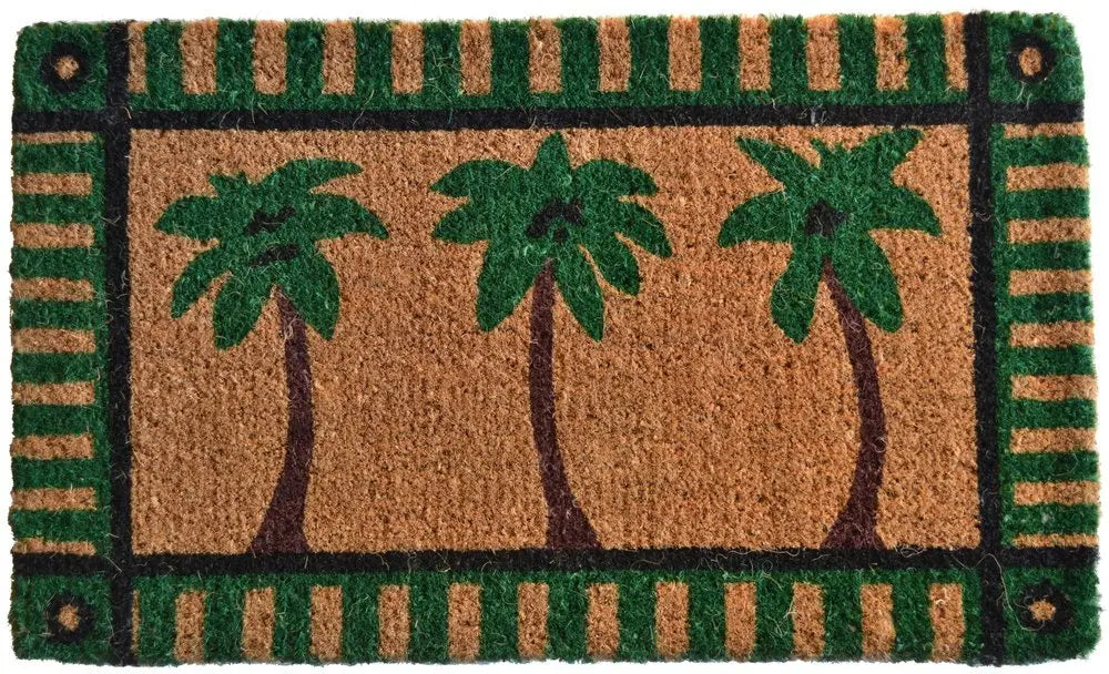 18" X 30" Brown and Green Coir Palm Tree Outdoor Door Mat - NOBLE HOME INTERIORS