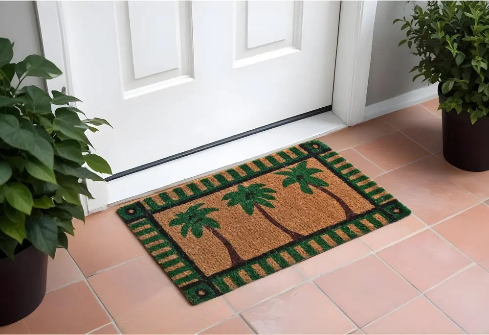 18" X 30" Brown and Green Coir Palm Tree Outdoor Door Mat - NOBLE HOME INTERIORS