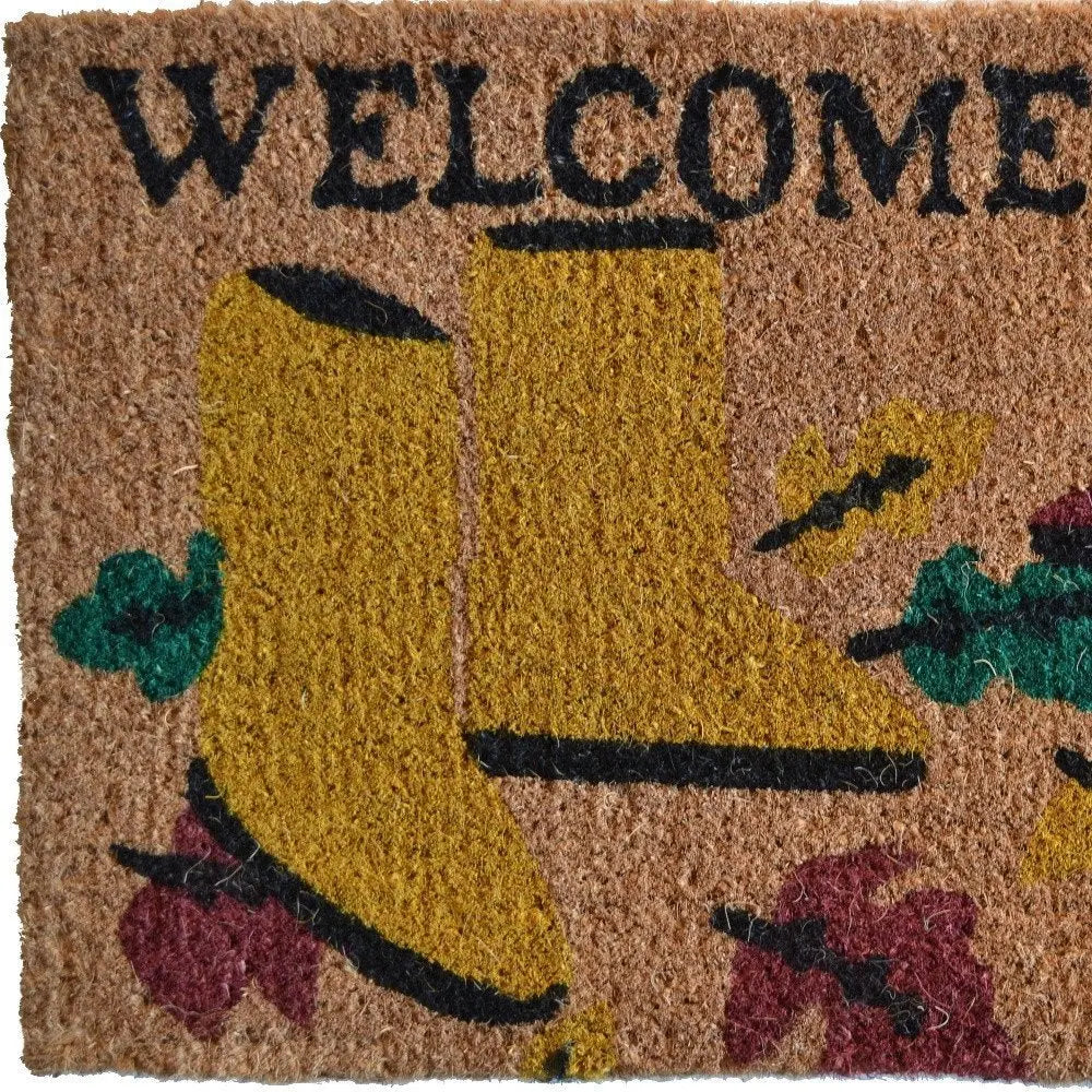 18" X 30" Brown and Red Coir Leaves Welcome Outdoor Spring Door Mat - NOBLE HOME INTERIORS