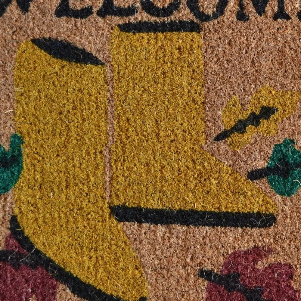 18" X 30" Brown and Red Coir Leaves Welcome Outdoor Spring Door Mat - NOBLE HOME INTERIORS