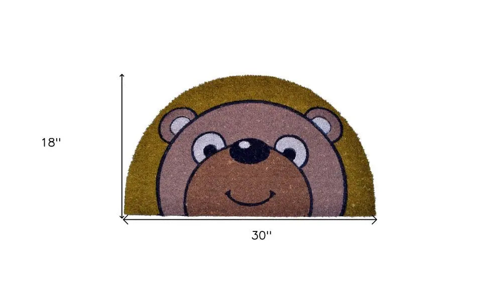 18" X 30" Brown Coir Bear Outdoor Semi Circle Fall Door Mat - NOBLE HOME INTERIORS