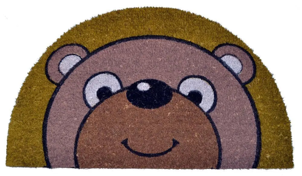 18" X 30" Brown Coir Bear Outdoor Semi Circle Fall Door Mat - NOBLE HOME INTERIORS