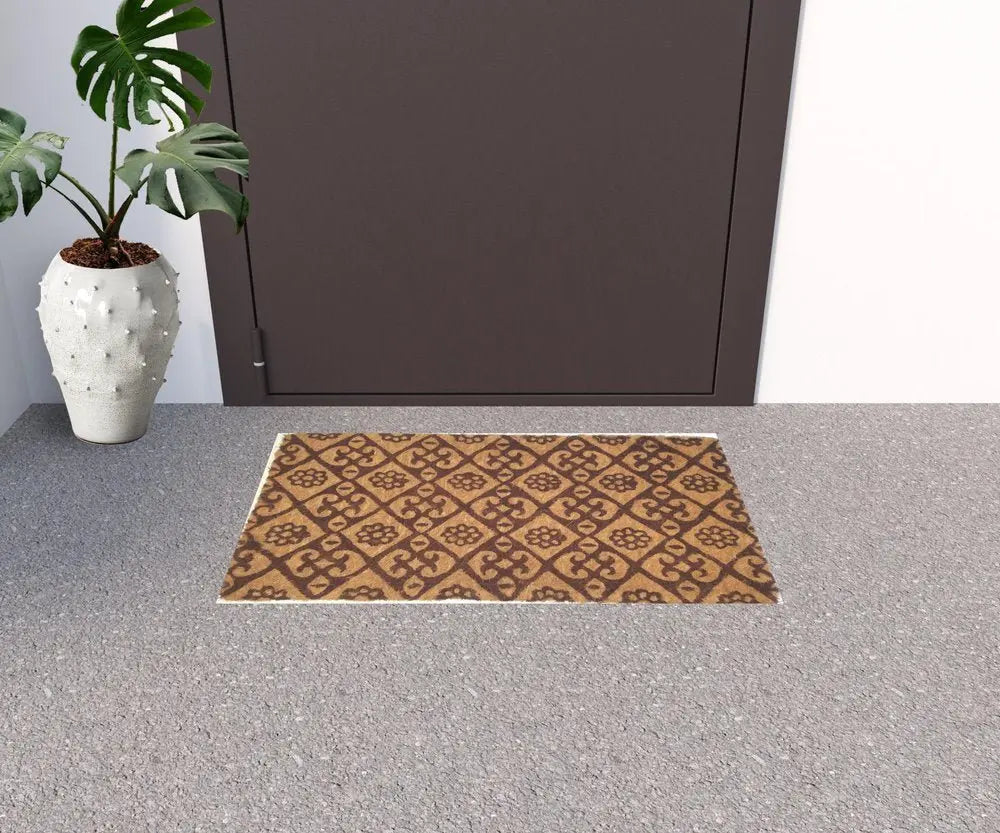 18" X 30" Brown Coir Floral Outdoor Door Mat - NOBLE HOME INTERIORS