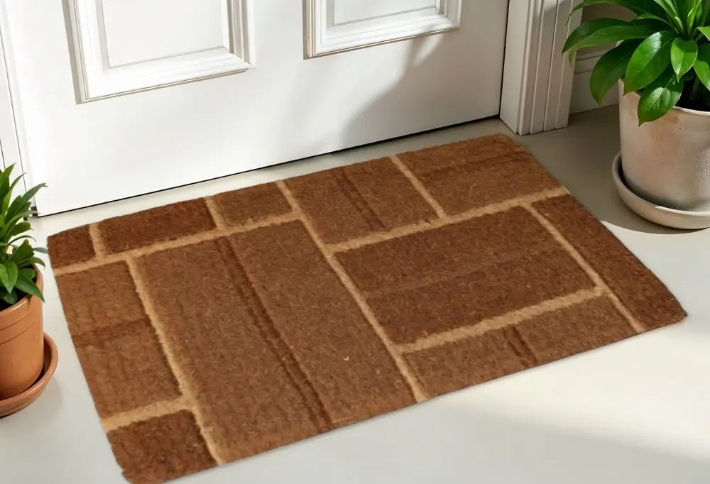 18" X 30" Brown Coir Geometric Bricks Outdoor Door Mat - NOBLE HOME INTERIORS