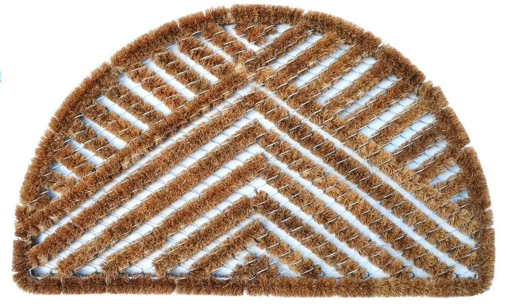 18" X 30" Brown Coir Geometric Outdoor Semi Circle Door Mat - NOBLE HOME INTERIORS