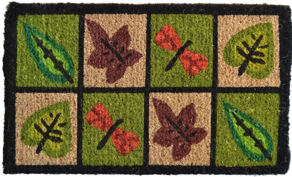 18" X 30" Brown Coir Leaves Outdoor Door Mat - NOBLE HOME INTERIORS
