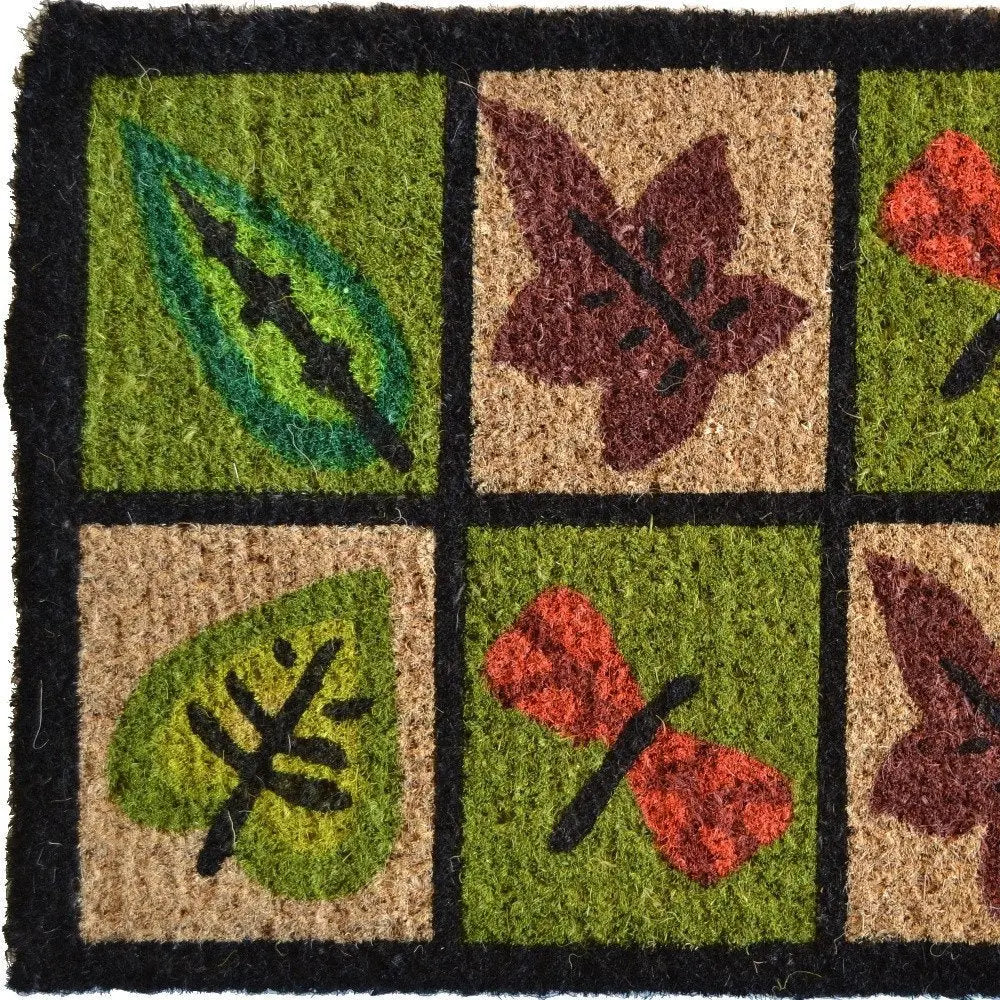 18" X 30" Brown Coir Leaves Outdoor Door Mat - NOBLE HOME INTERIORS