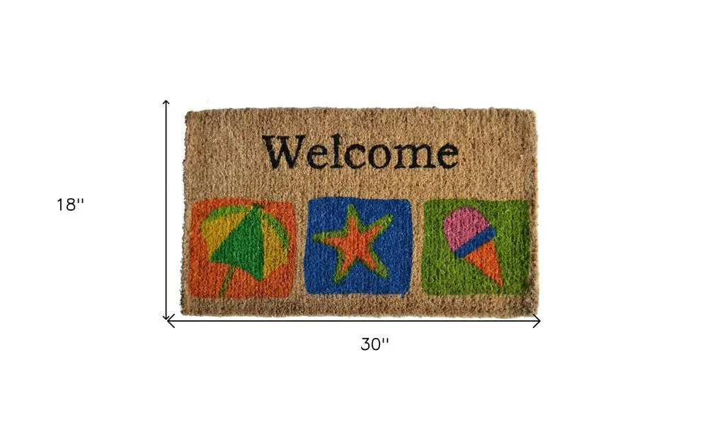 18" X 30" Brown Coir Star Welcome Outdoor Summer Door Mat - NOBLE HOME INTERIORS