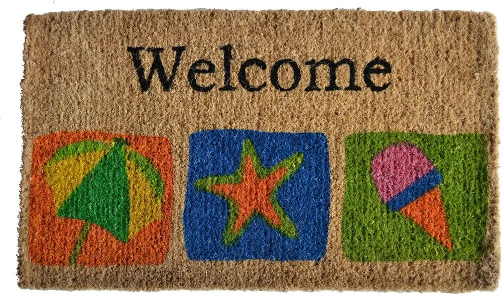 18" X 30" Brown Coir Star Welcome Outdoor Summer Door Mat - NOBLE HOME INTERIORS