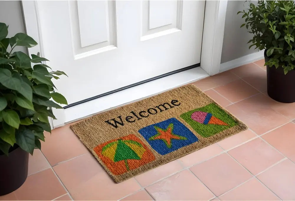 18" X 30" Brown Coir Star Welcome Outdoor Summer Door Mat - NOBLE HOME INTERIORS