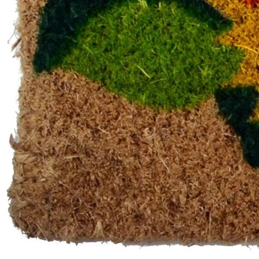 18" X 30" Brown Orange and Yellow Coir Floral Outdoor Summer Door Mat - NOBLE HOME INTERIORS