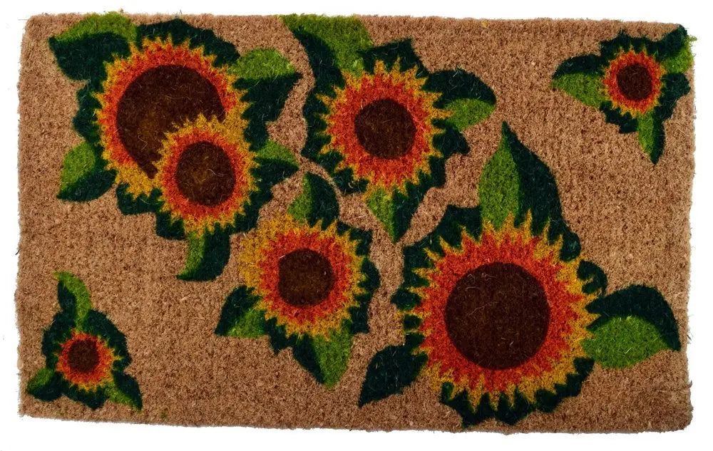 18" X 30" Brown Orange and Yellow Coir Floral Outdoor Summer Door Mat - NOBLE HOME INTERIORS